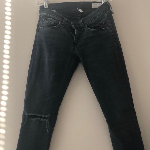 Rag and Bone Cropped Distressed Black Denim - Picture 2 of 6